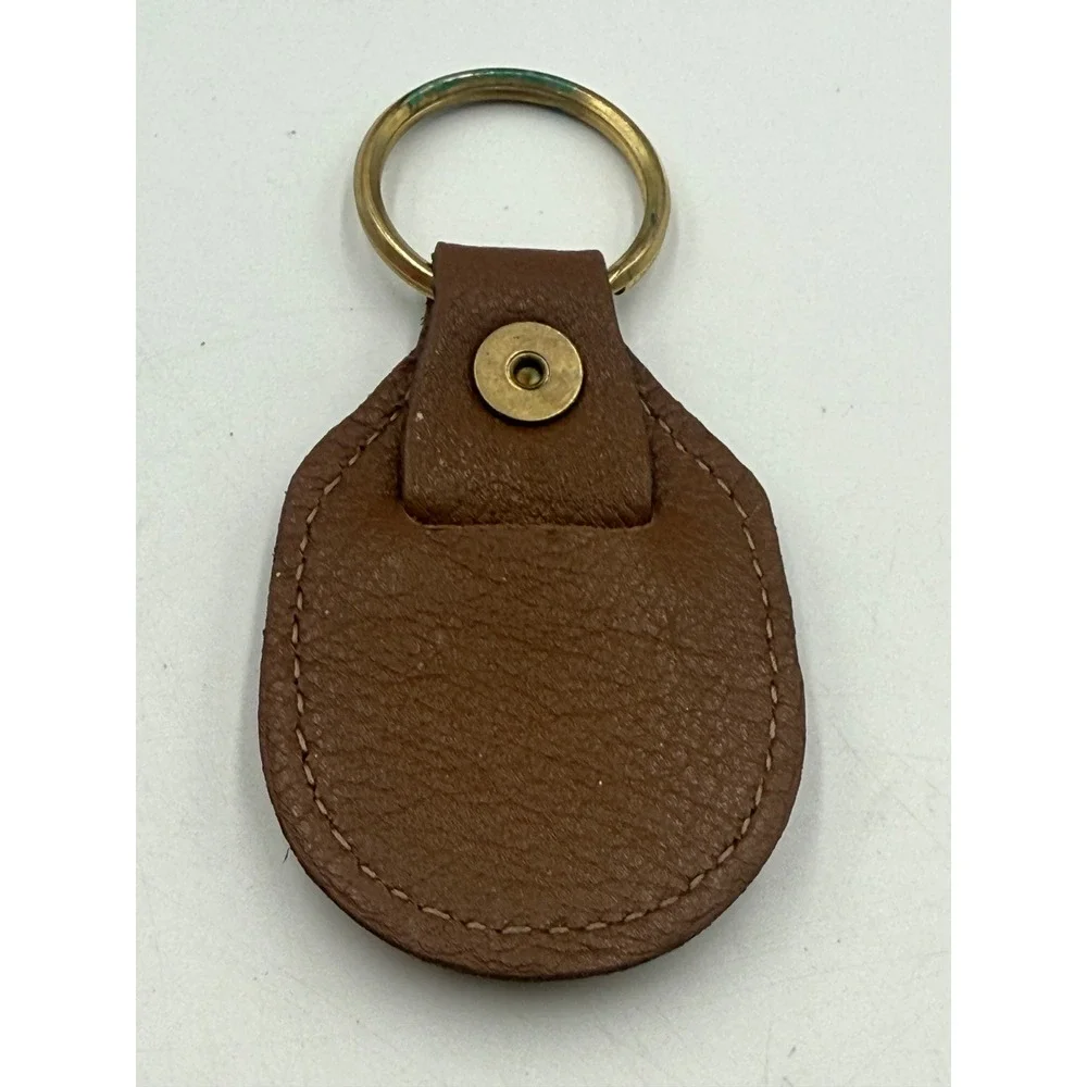 Stone Mountain Leather Keychain‎ Brown Pebbled Brass Medallion Made USA Vintage